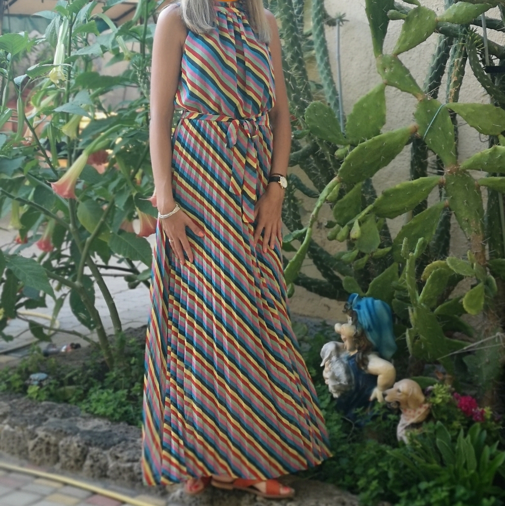 Soaked Striped Multicolor Halter Maxi Dress Size M